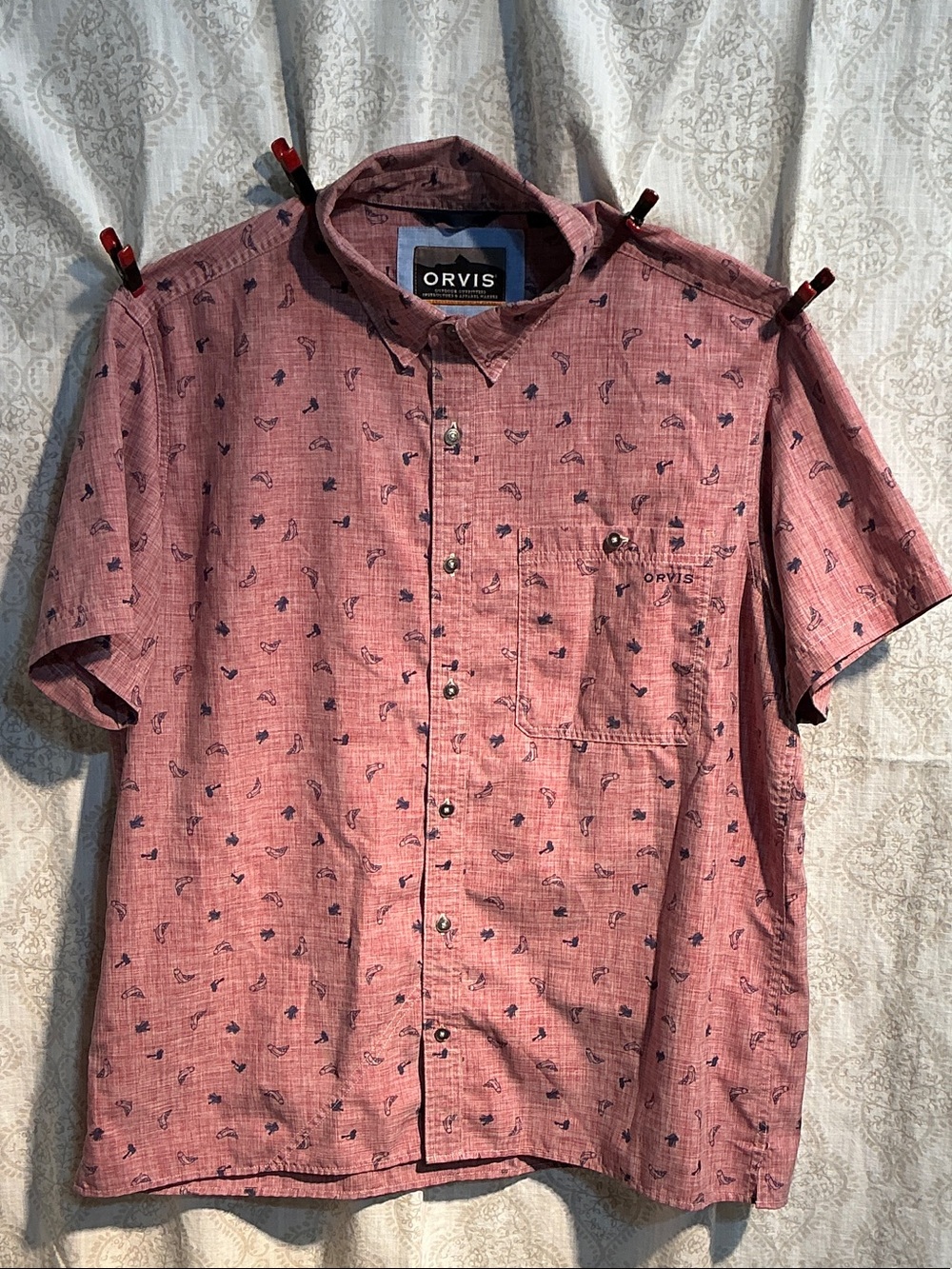 Orvis Short-Sleeve Pink Patterned Button-Down Shirt